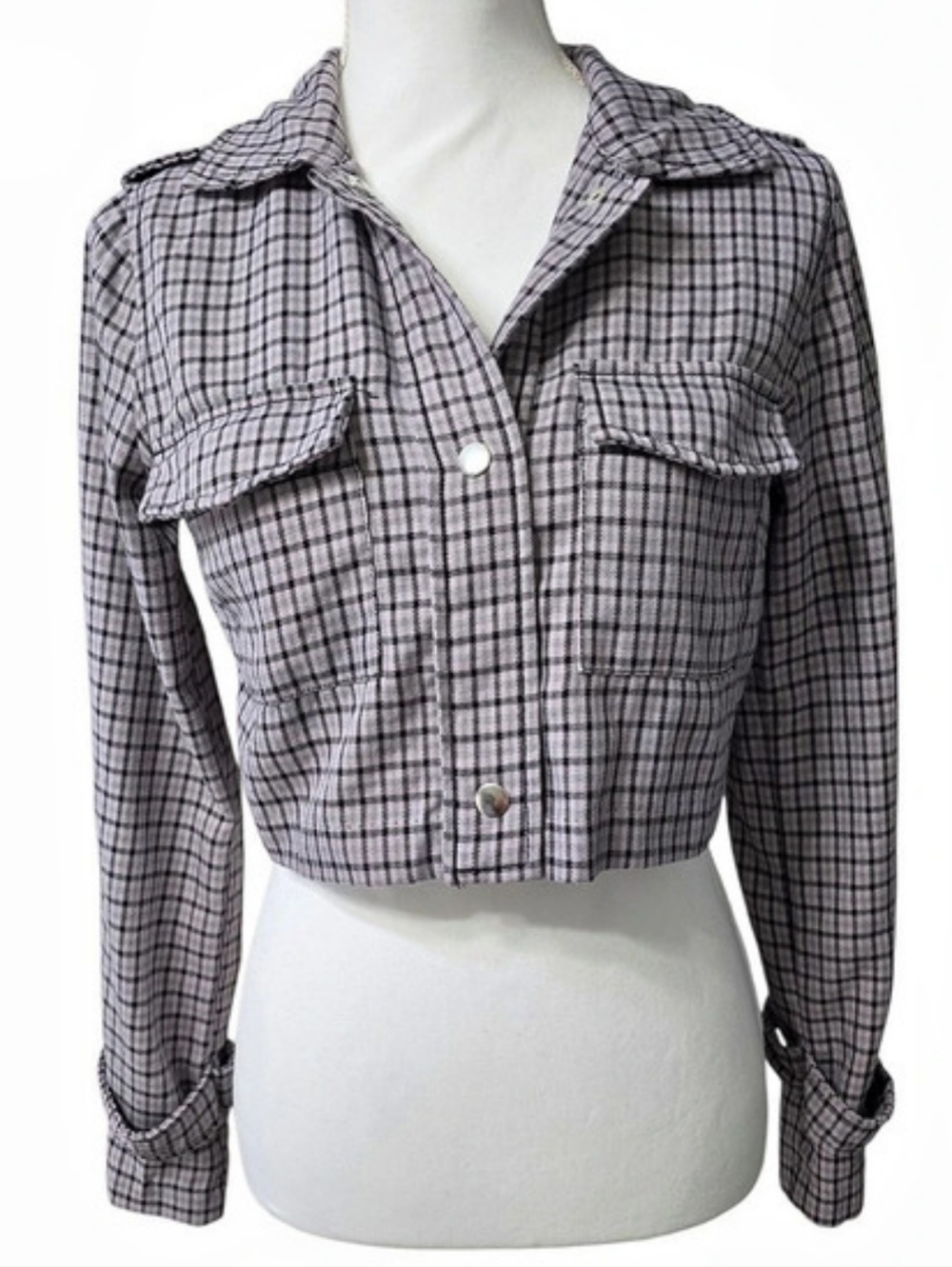 Wild Fable Plaid Cropped Jacket in Purple/Gray & Black Size Medium Like New